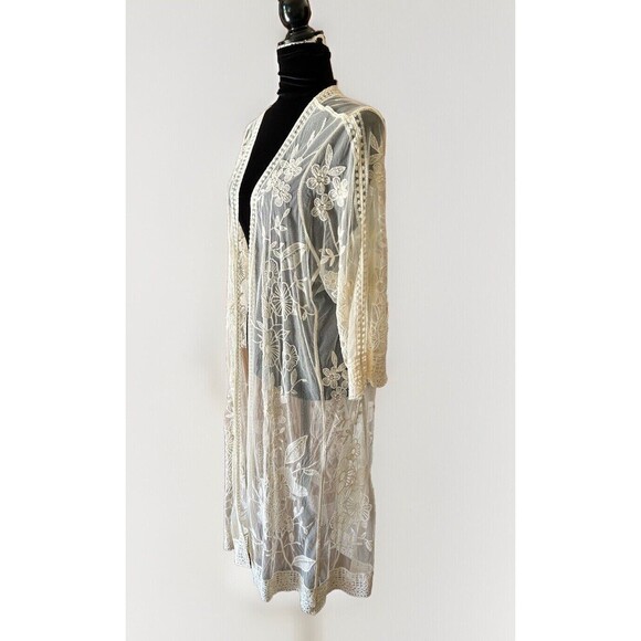 Lane Bryant Lace Kimono Open Front Embroidered Off White Size 14/16 Lounge Wear - Picture 2 of 7